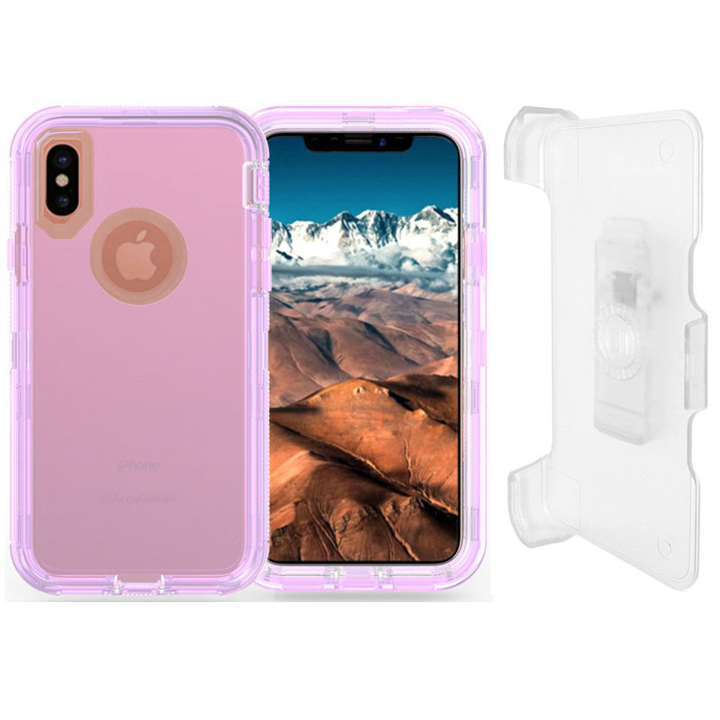 iPHONE Xr 6.1in Transparent Clear Armor Robot Case with Clip (Purple)